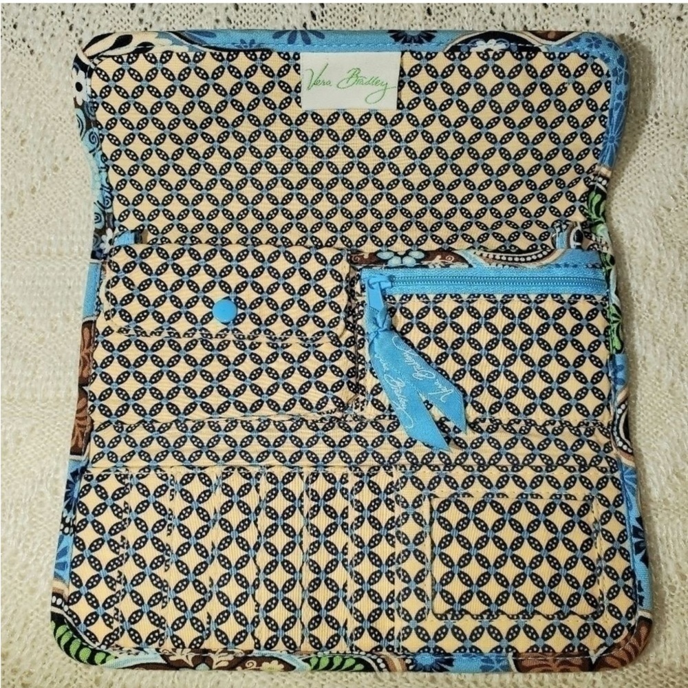 NWOT VERA BRADLEY Bali Blue Sleek Tri-Fold Double Magnet Wallet Clutch Crossbody - Picture 3 of 5